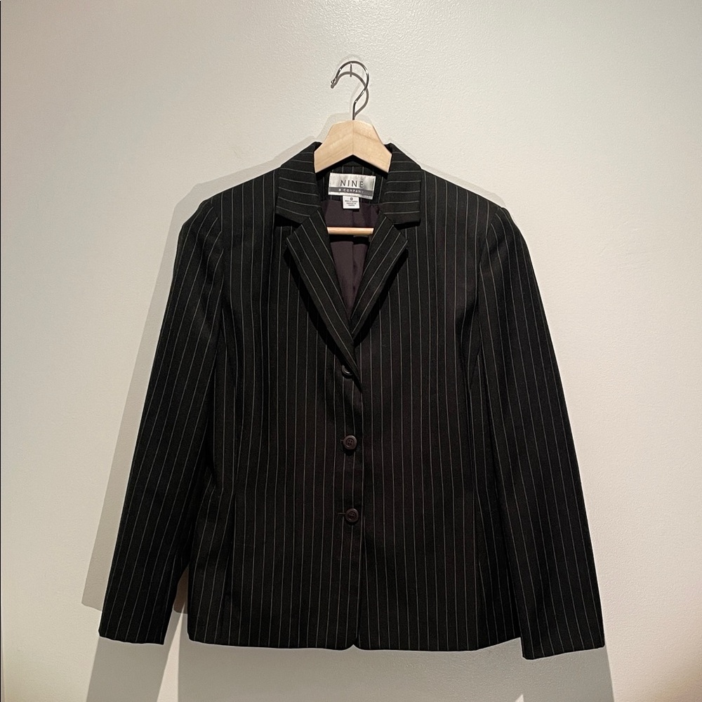 Deep Grey and White Pinstripe Women's Blazer